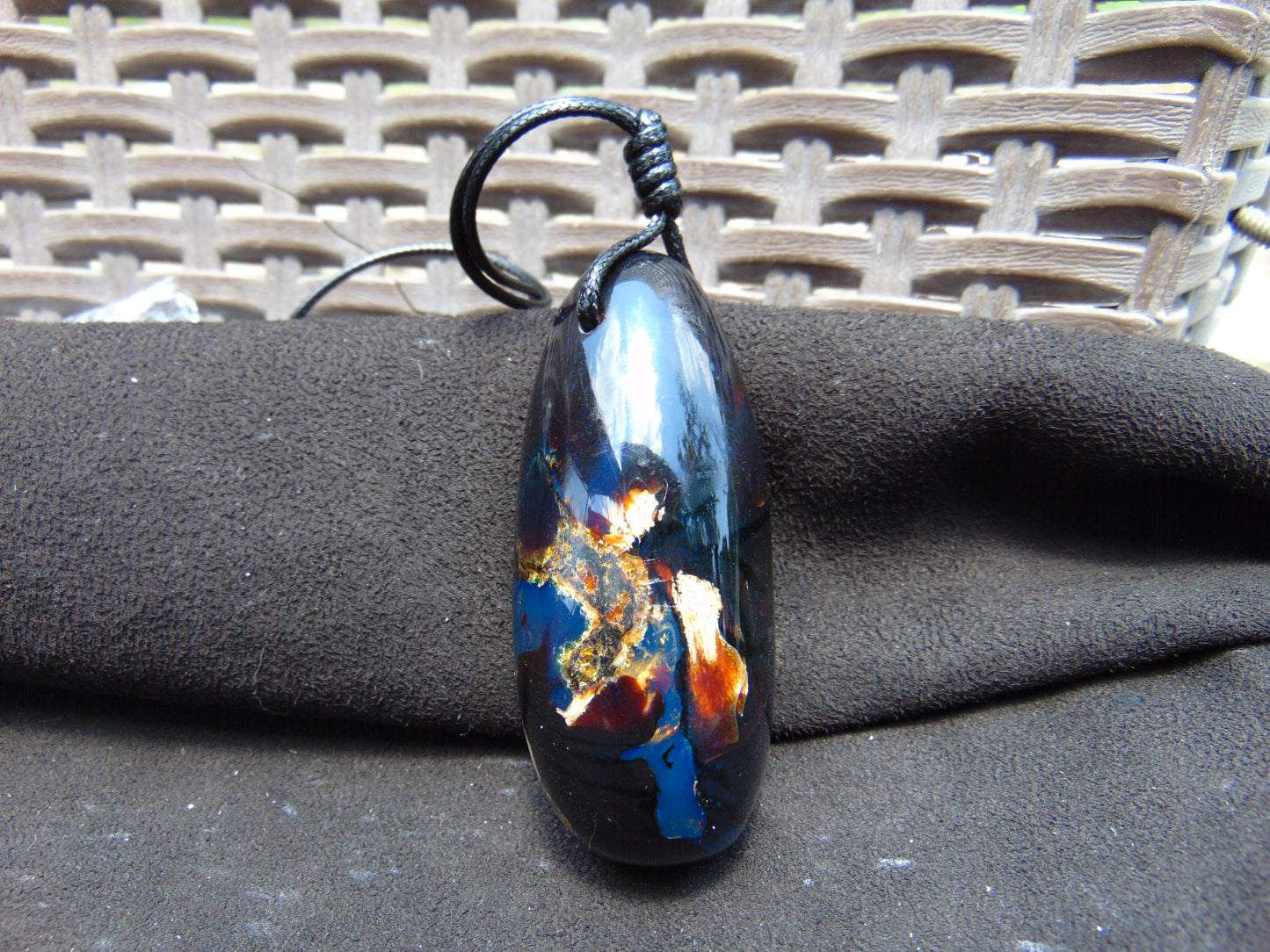41 gr Teardrop Pendant Indonesian Black Blue Amber for Healing 25Y52
