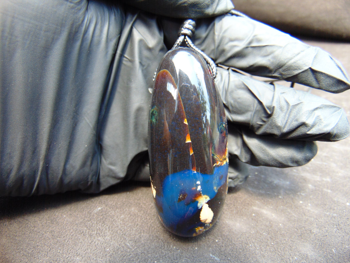 41 gr Teardrop Pendant Indonesian Black Blue Amber for Healing 25Y52