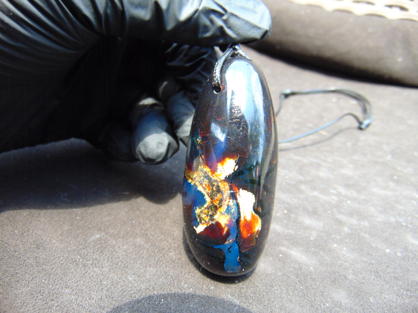 41 gr Teardrop Pendant Indonesian Black Blue Amber for Healing 25Y52