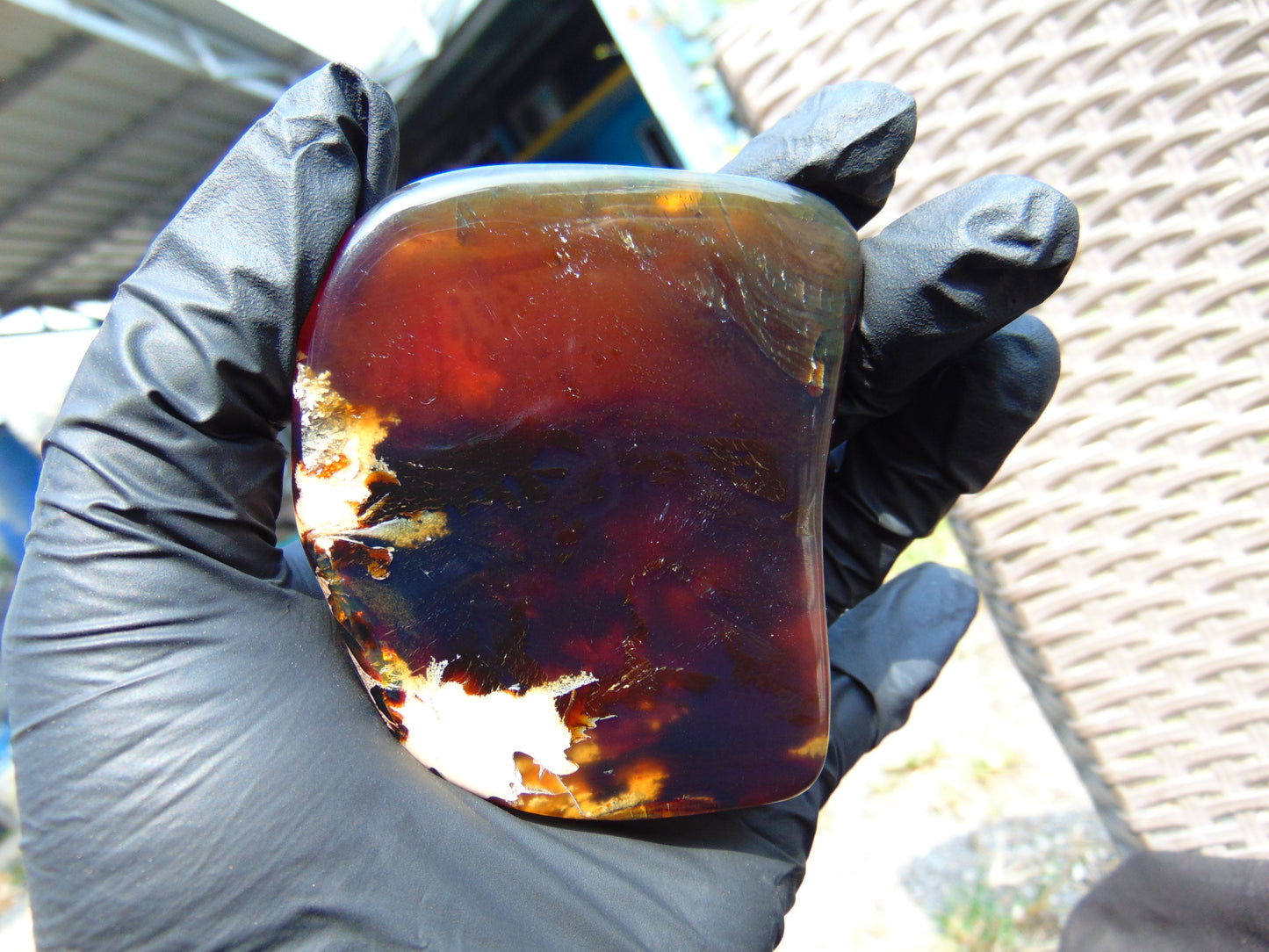 66 gram Slab  polished Indonesian Sumatra Purple Red Amber for Healing 25A194