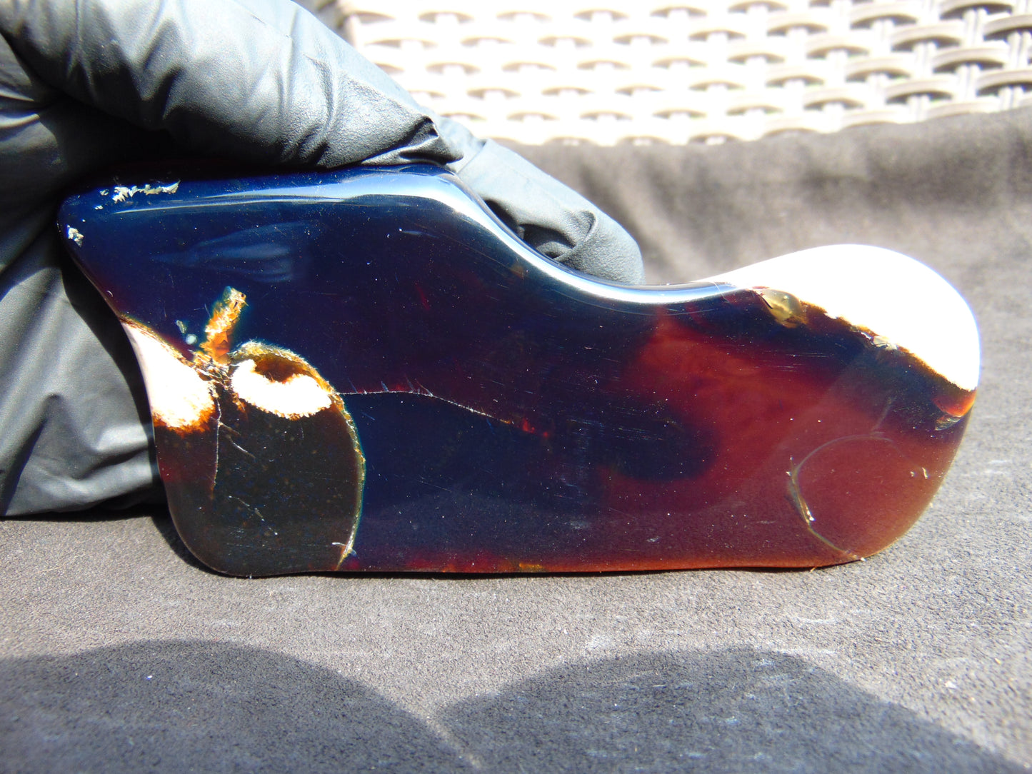 101 gram Slab polished Indonesian Sumatra Purple Blue Amber for Healing 25N158