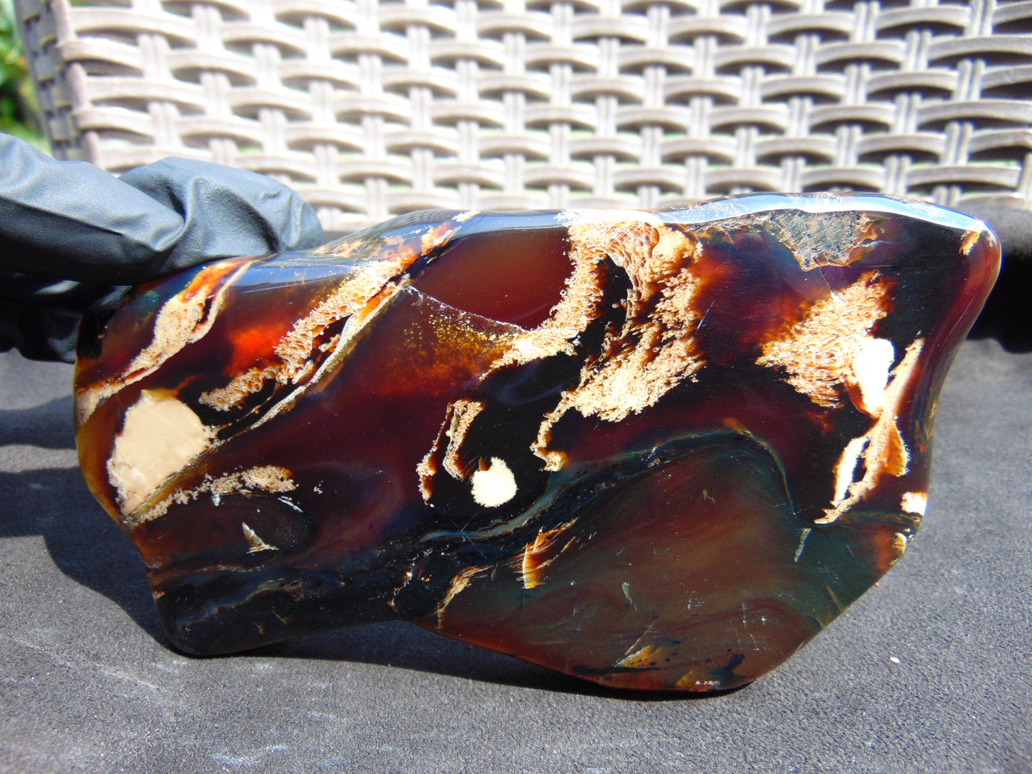 154 gram Slab polished Indonesian Sumatra Purple Yellow Amber for Healing 25A202