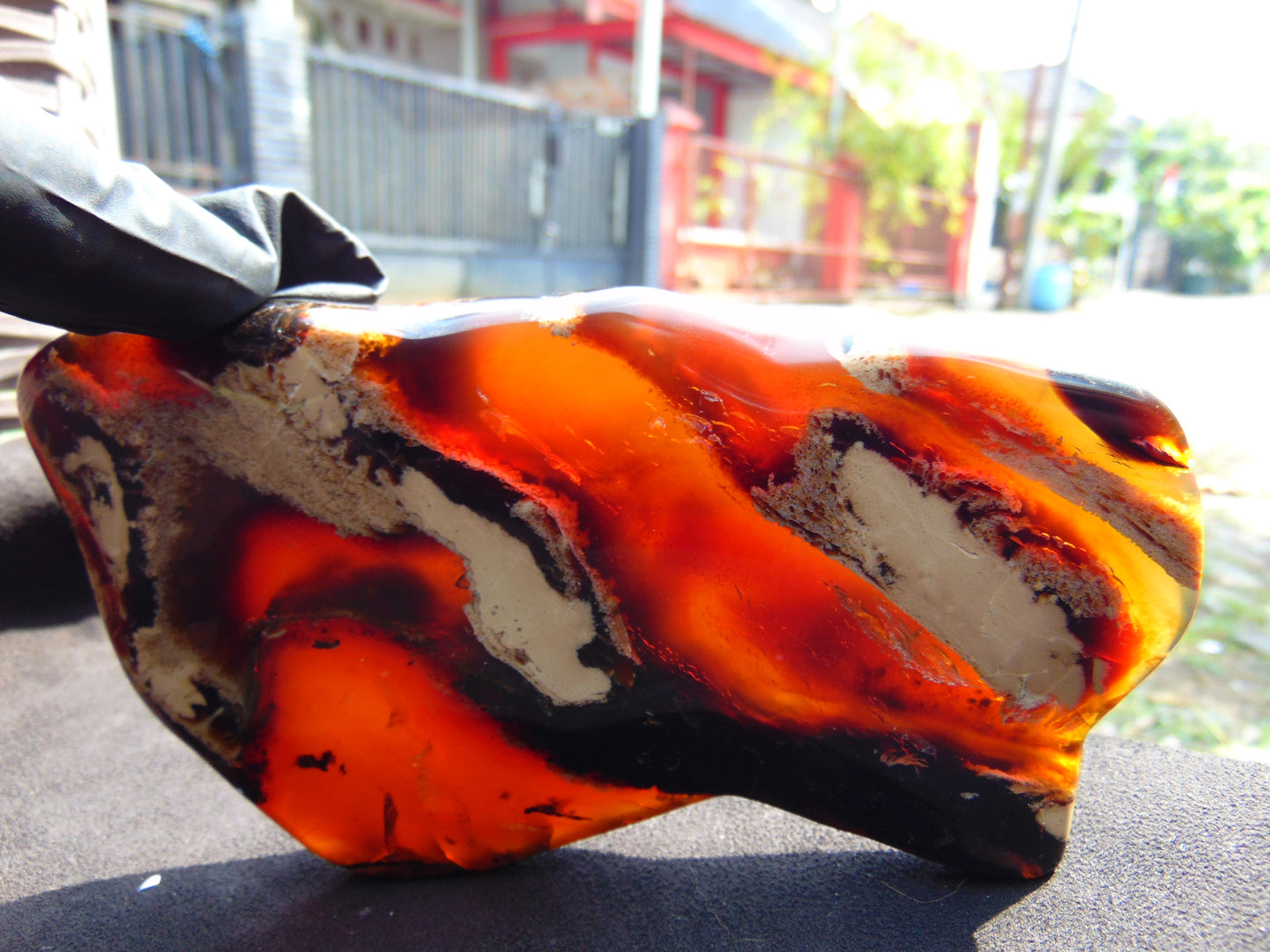 154 gram Slab polished Indonesian Sumatra Purple Yellow Amber for Healing 25A202