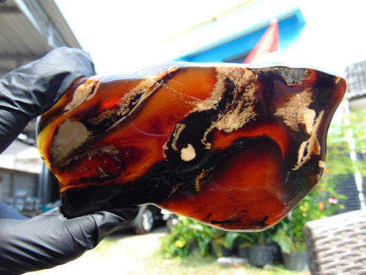 154 gram Slab polished Indonesian Sumatra Purple Yellow Amber for Healing 25A202