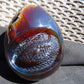 593 gr 4.9x3.9" snake carving on the Amber egg  Indonesian Mushroom Inclusion Purple Blue Amber AJ772
