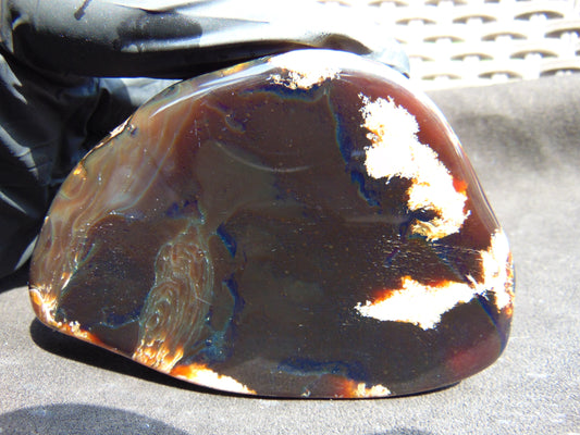 111 gram Slab polished Indonesian Sumatra Dark Spot Blue Amber for Healing 25N144