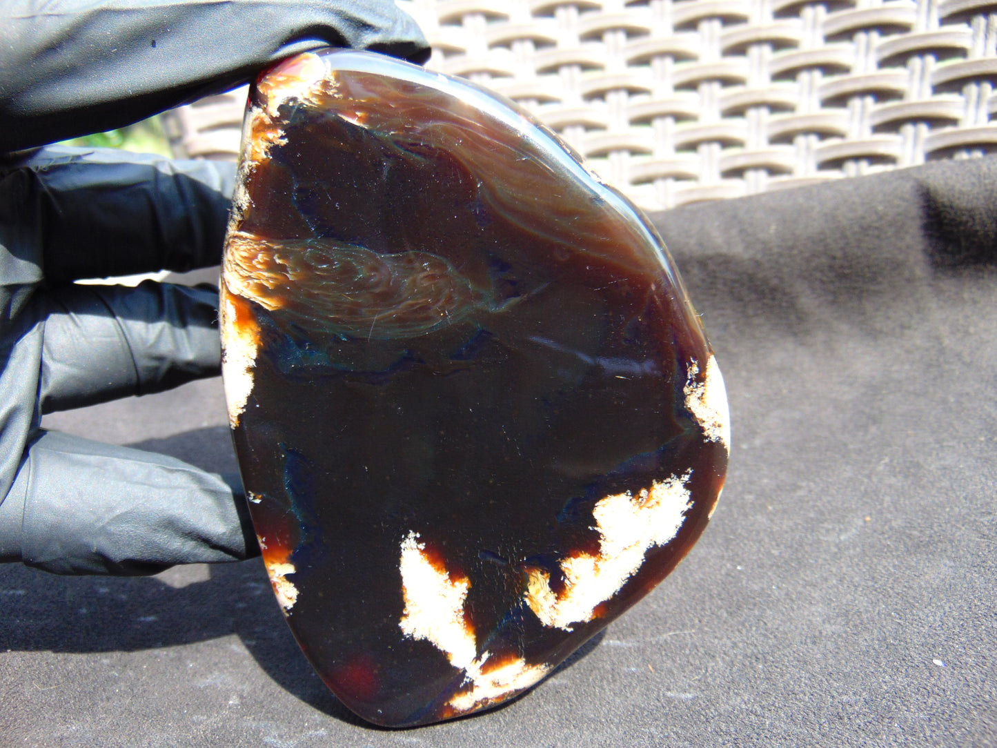 111 gram Slab polished Indonesian Sumatra Dark Spot Blue Amber for Healing 25N144