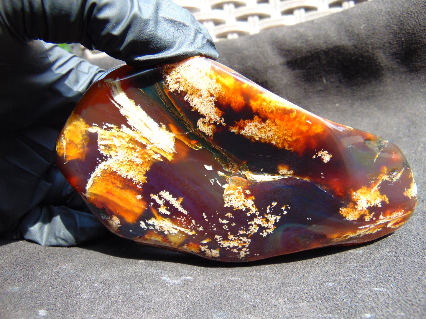 93 gram Slab polished Indonesian Sumatra Yellow Purple Blue Red Amber for Healing 25A207
