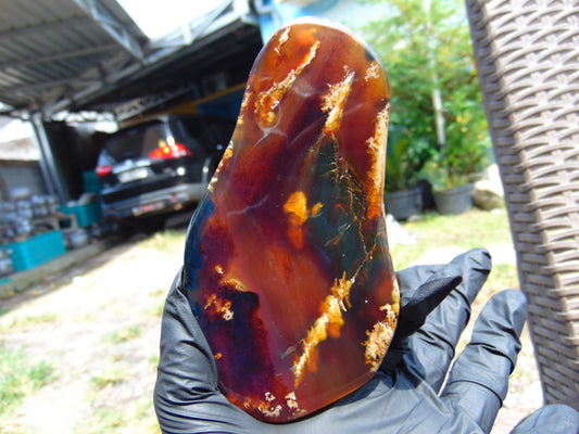93 gram Slab polished Indonesian Sumatra Yellow Purple Blue Red Amber for Healing 25A207