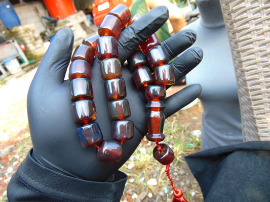 90 gr Komboloi Rosary 22+1 Beads 16x16 mm Indonesian crystal red Amber for Healing 26RF8