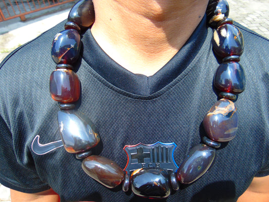 343 gram 21 Beads Big Necklace Indonesian Dark Red Amber for Healing NEC204