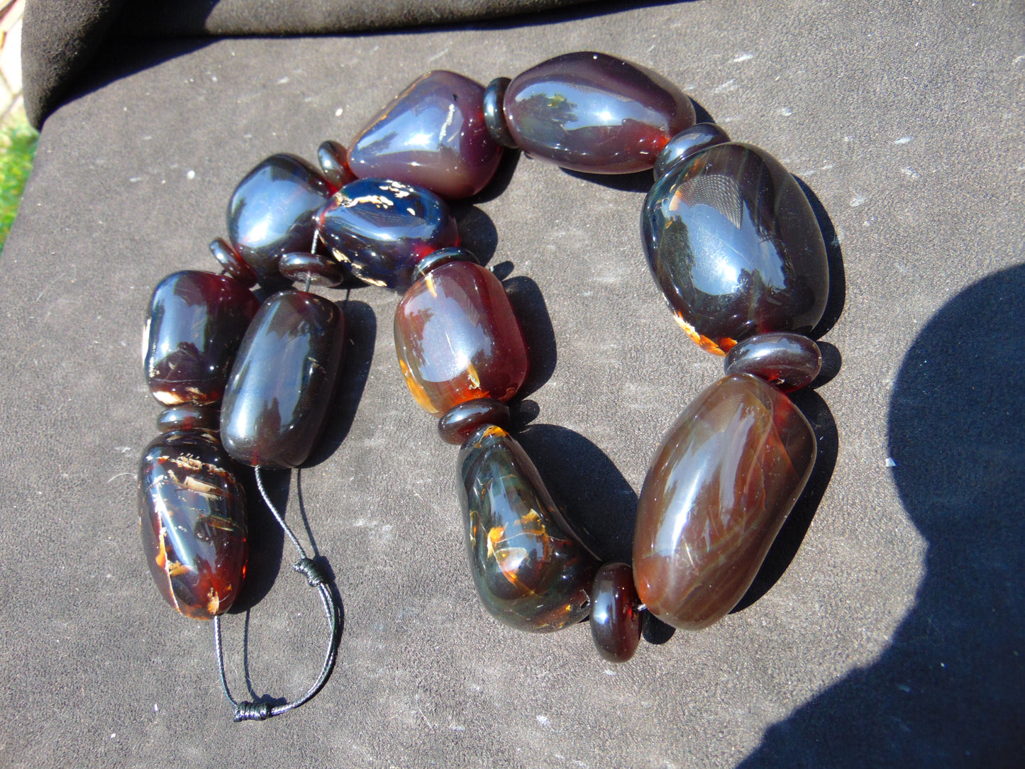 343 gram 21 Beads Big Necklace Indonesian Dark Red Amber for Healing NEC204
