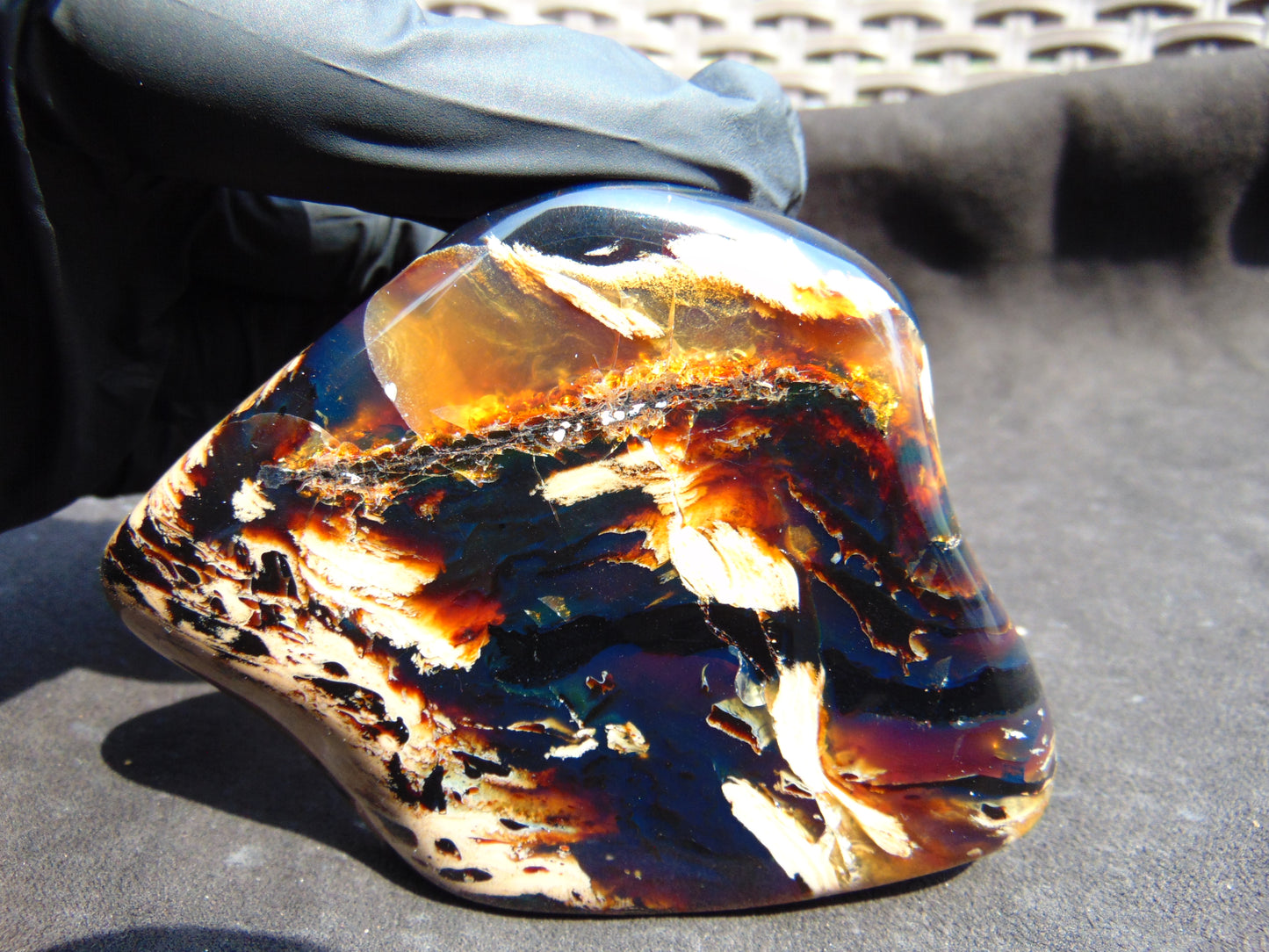 89 gram Slab polished Indonesian Sumatra Zebra Blue Amber for Healing 25N150
