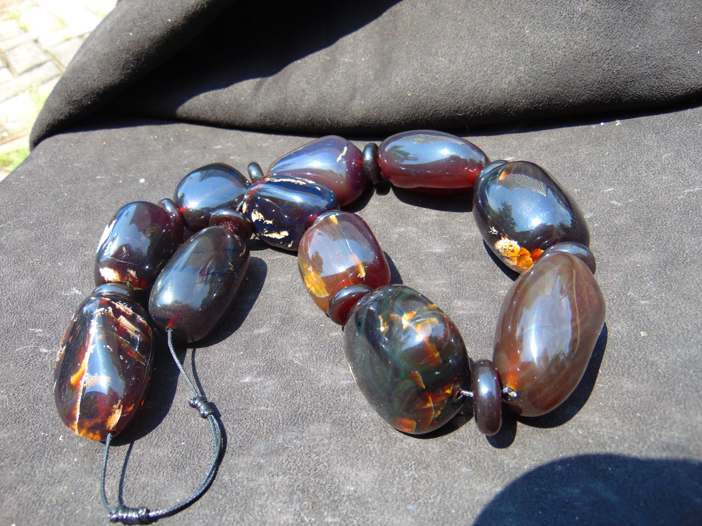 343 gram 21 Beads Big Necklace Indonesian Dark Red Amber for Healing NEC204