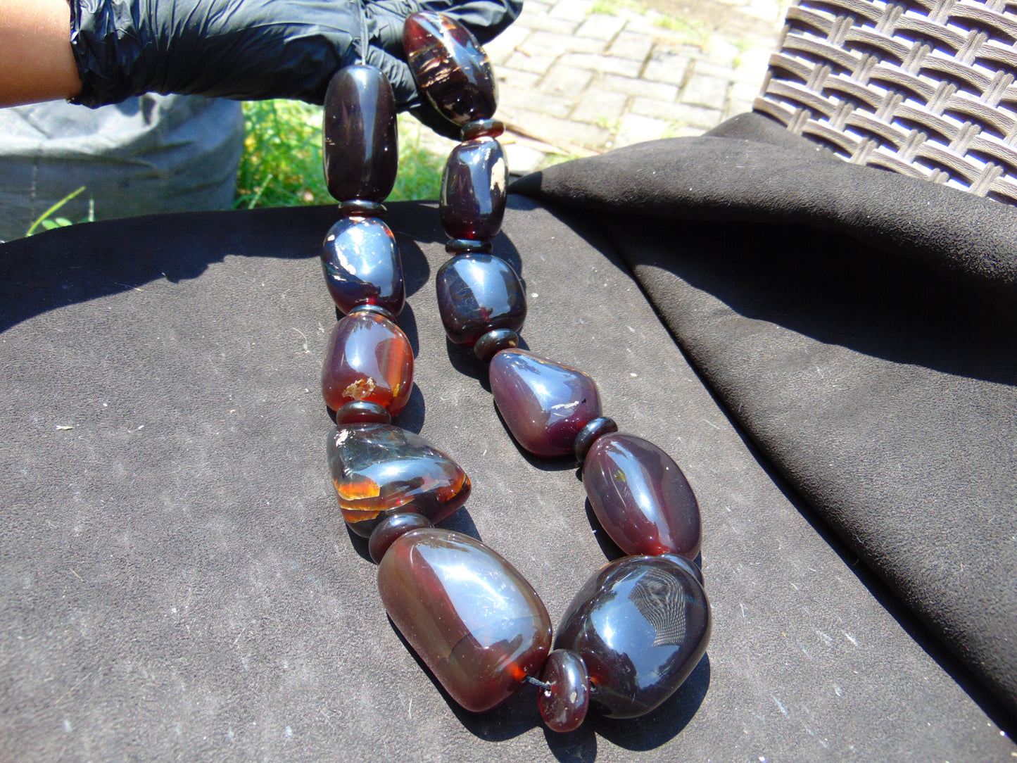 343 gram 21 Beads Big Necklace Indonesian Dark Red Amber for Healing NEC204
