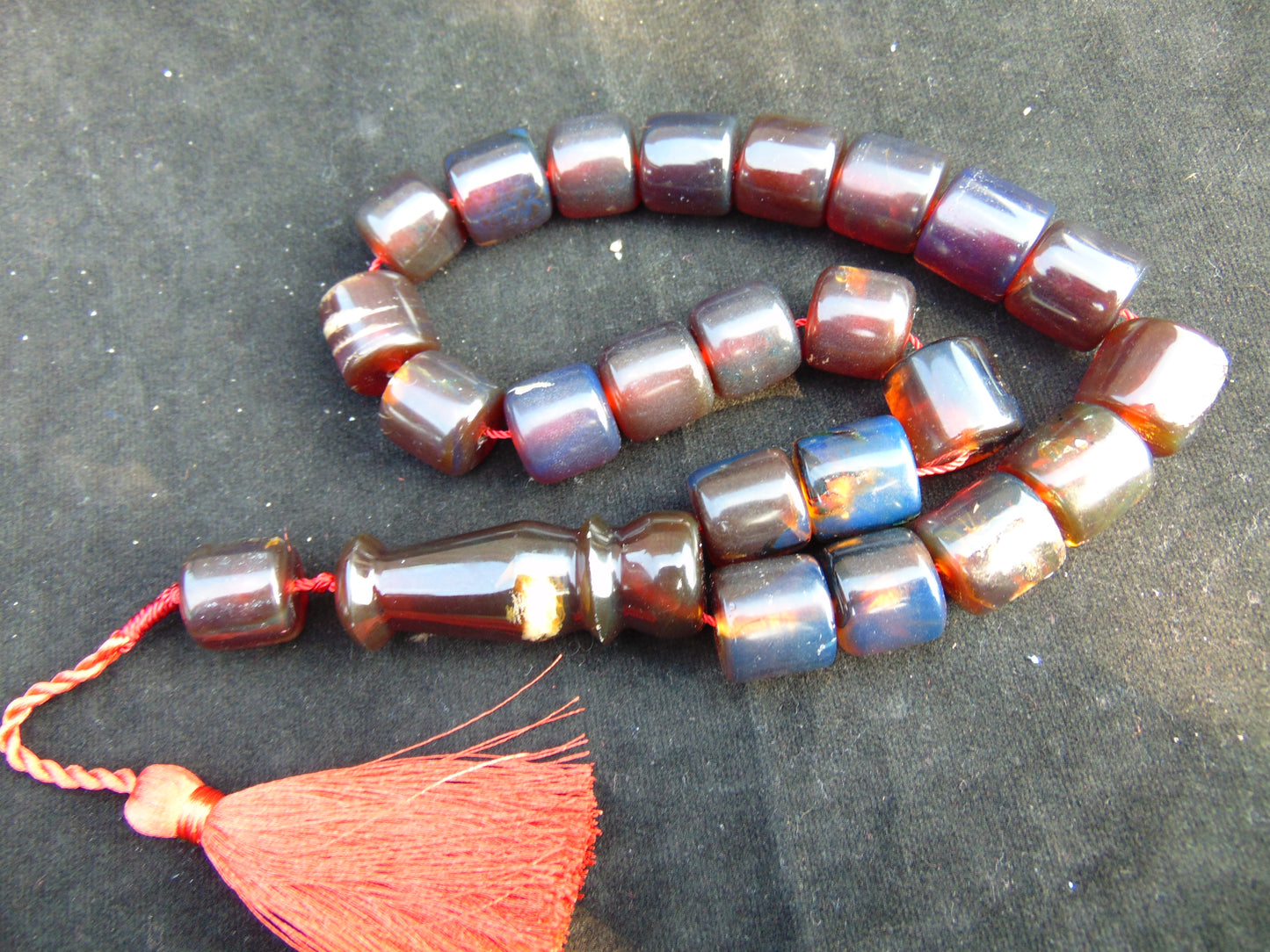 93 gr Komboloi Rosary 22+1 Beads 16x16 mm Indonesian Red Blue Amber for Healing 26RF7