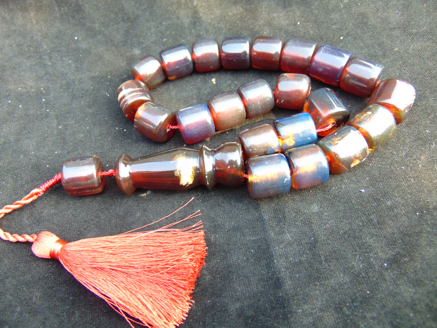 93 gr Komboloi Rosary 22+1 Beads 16x16 mm Indonesian Red Blue Amber for Healing 26RF7