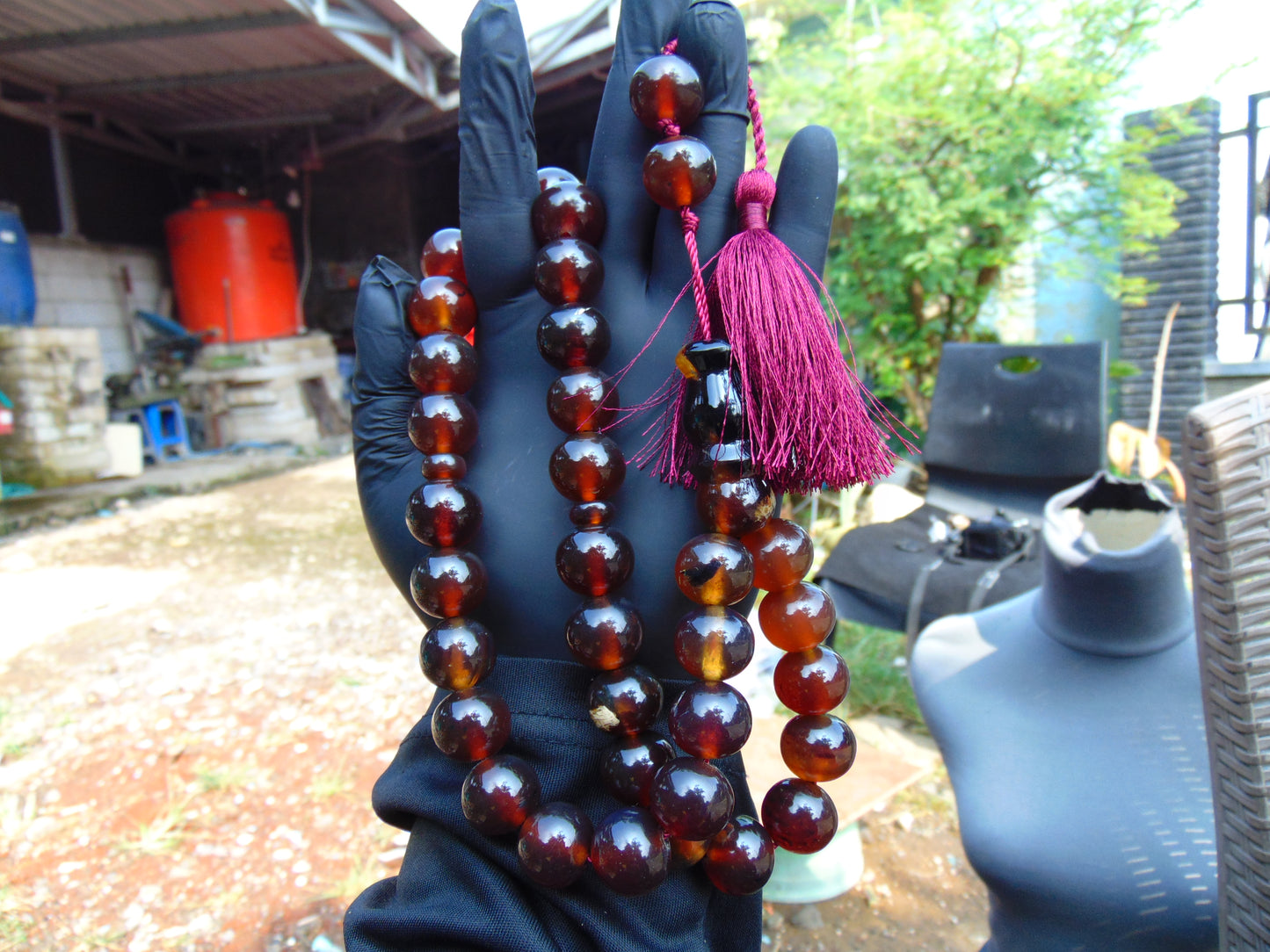 92 gr Tasbih Mesbah Rosary 33+2 Beads 16 mm Indonesian Red Amber for Healing 26RF1