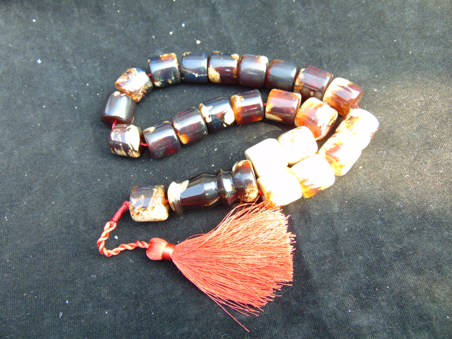 91 gr Komboloi Rosary 22+1 Beads 16x16 mm Indonesian Red White Amber for Healing 26RF10