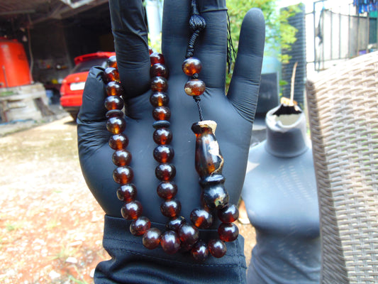 29 gr Hand Tasbih 33+2 Beads 10 mm Indonesian Red Amber for Healing 26RF17