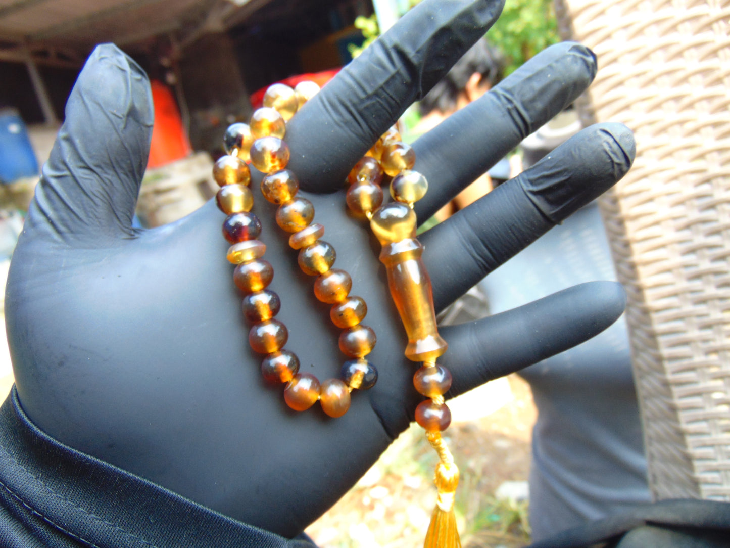 18 gr Hand Tasbih 33+2 Beads 10 mm Indonesian yellow blue Amber for Healing 26RF18