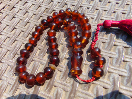 28 gr Hand Tasbih 33+3 Beads 10 mm Indonesian Red Amber for Healing TB11i33