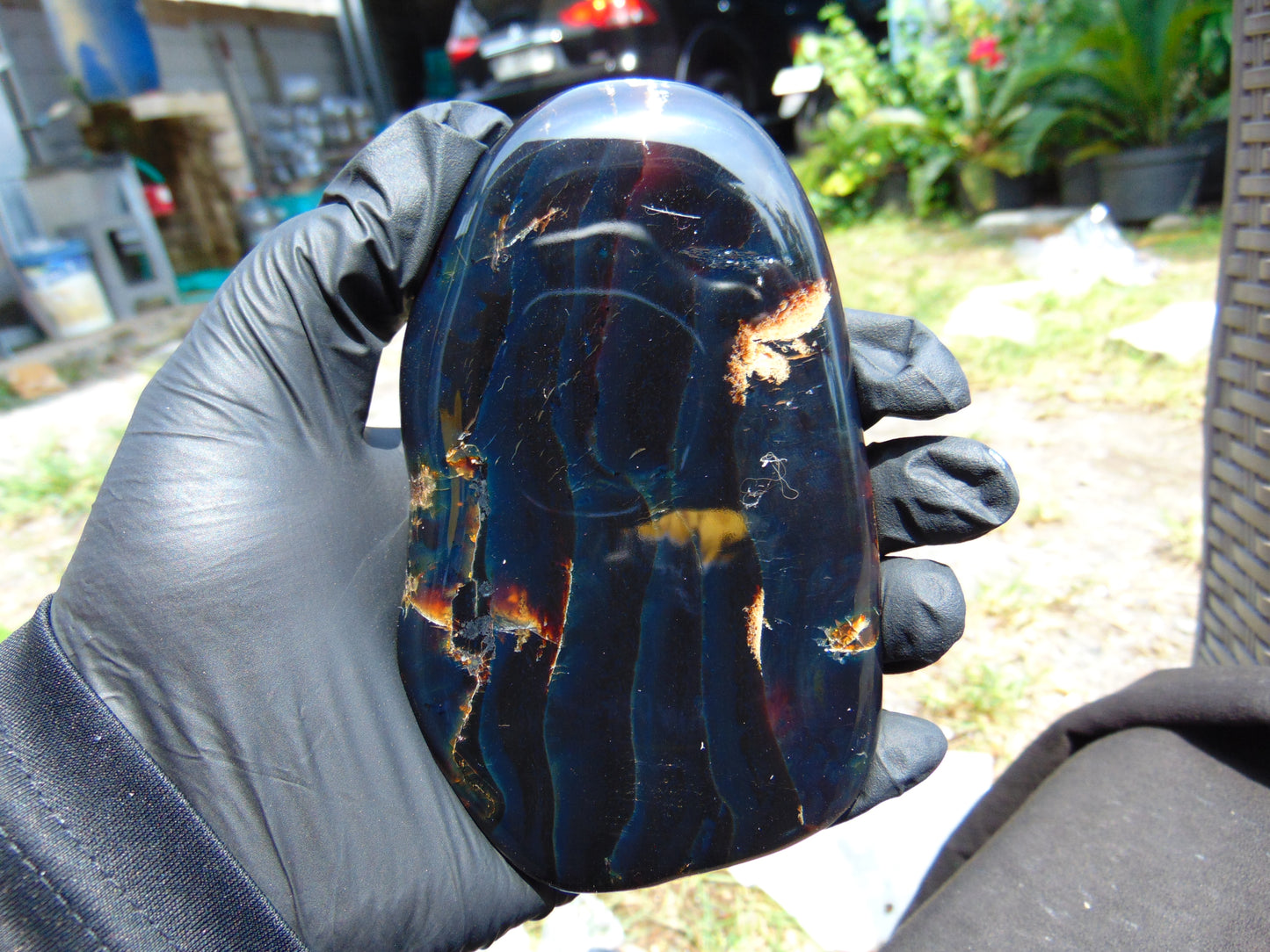119 gram Slab polished Indonesian Sumatra Dark Blue Amber for Healing 25N153