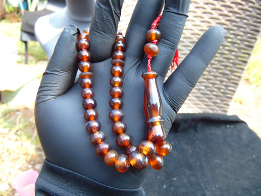 18 gr Hand Tasbih 33+2 Beads 8 mm Indonesian Red Amber for Healing 26RF16