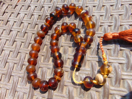 30 gr Hand Tasbih 33+3 Beads 10 mm Indonesian Yellow Bluish Amber for Healing TB11i37