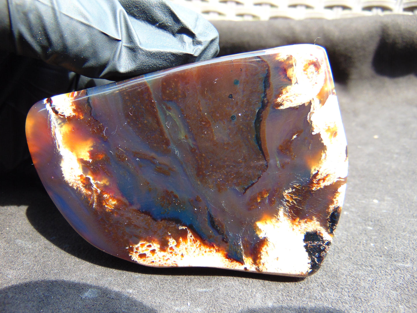 84 gram Slab polished Indonesian Sumatra Blue Red Amber for Healing 25A199