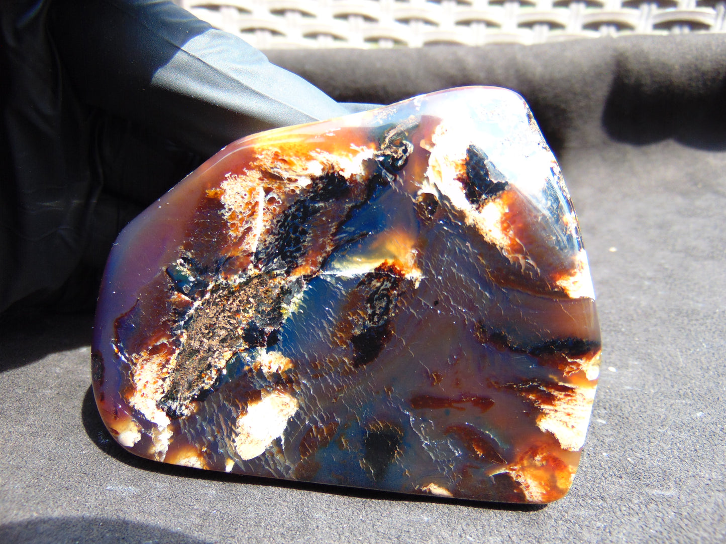 84 gram Slab polished Indonesian Sumatra Blue Red Amber for Healing 25A199