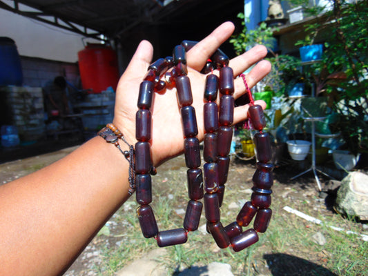 187 gram Tasbih Komboloi Rosary 35 Beads 14x30 mm Indonesian Red Amber for Healing 26TBER8
