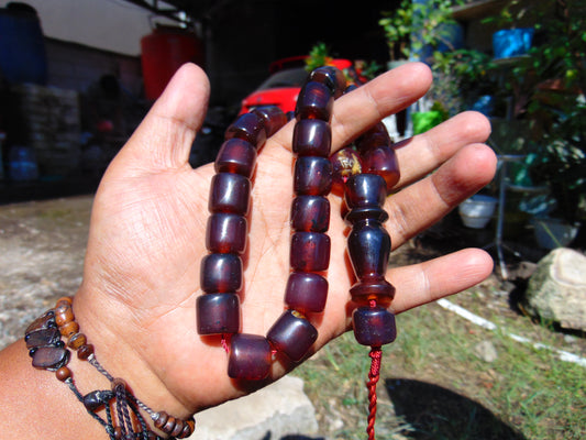62 gr Komboloi Rosary 62 Beads Indonesian Red Blue Amber for Healing 26COER2