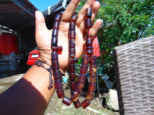 99 gr Komboloi Rosary 35 Beads Indonesian Red blue Amber for Healing 26TBER4