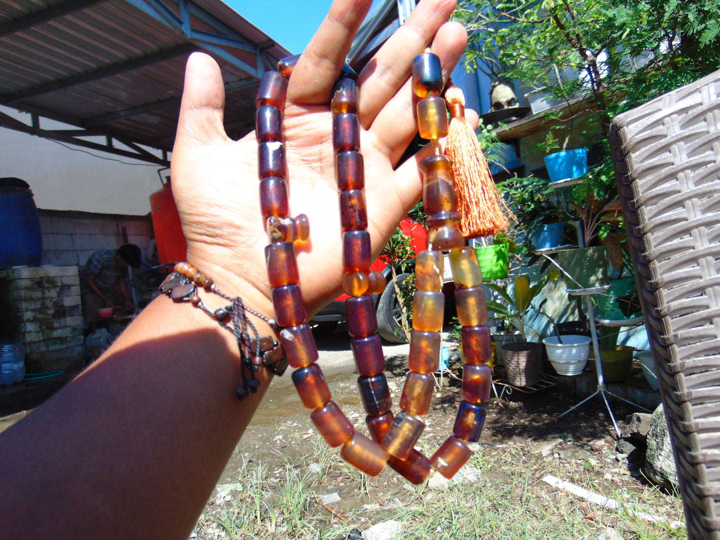 100 gr Tasbih Komboloi Rosary 35 Beads 12x16 mm Indonesian Violet Yellow Blue Amber for Healing 26TBER2