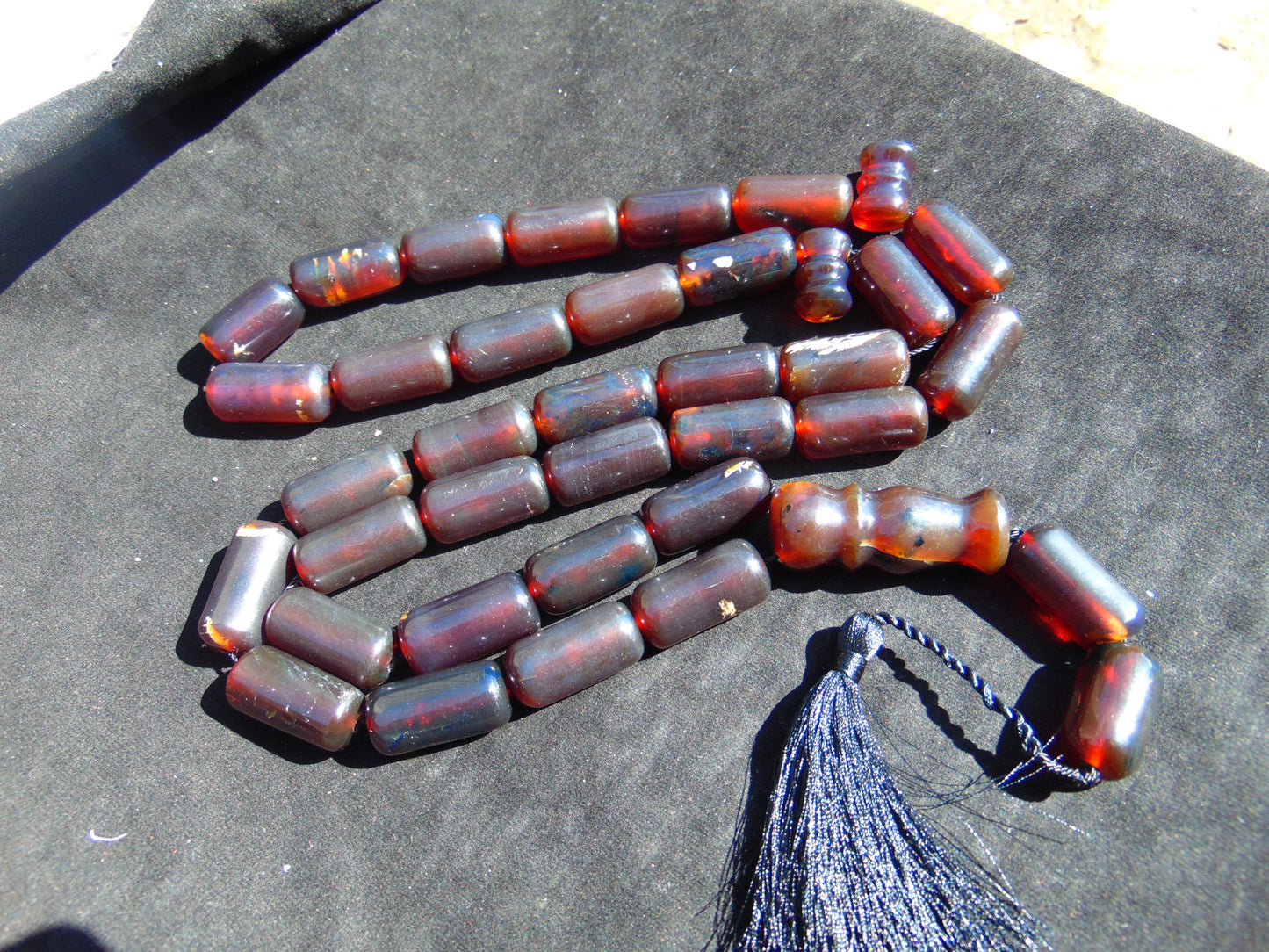 187 gr Komboloi Rosary 35 Beads 14x30 mm Indonesian Cherry Red Amber for Healing 26TBER9