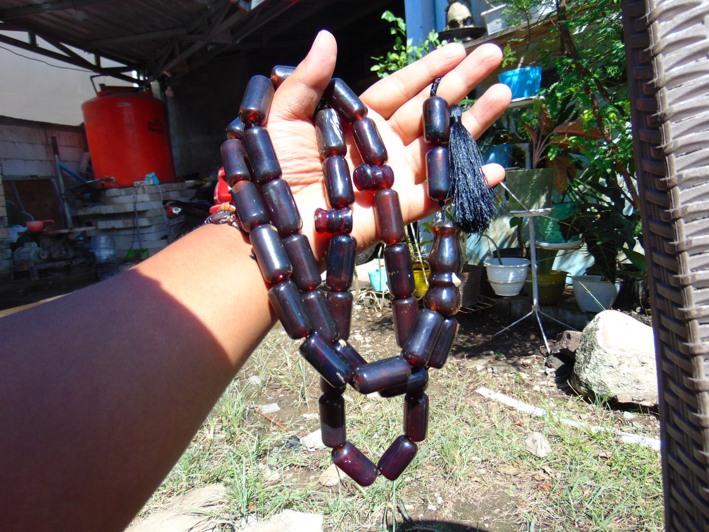 187 gr Komboloi Rosary 35 Beads 14x30 mm Indonesian Cherry Red Amber for Healing 26TBER9