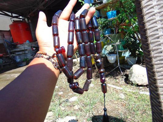 187 gr Komboloi Rosary 35 Beads 14x30 mm Indonesian Cherry Red Amber for Healing 26TBER9