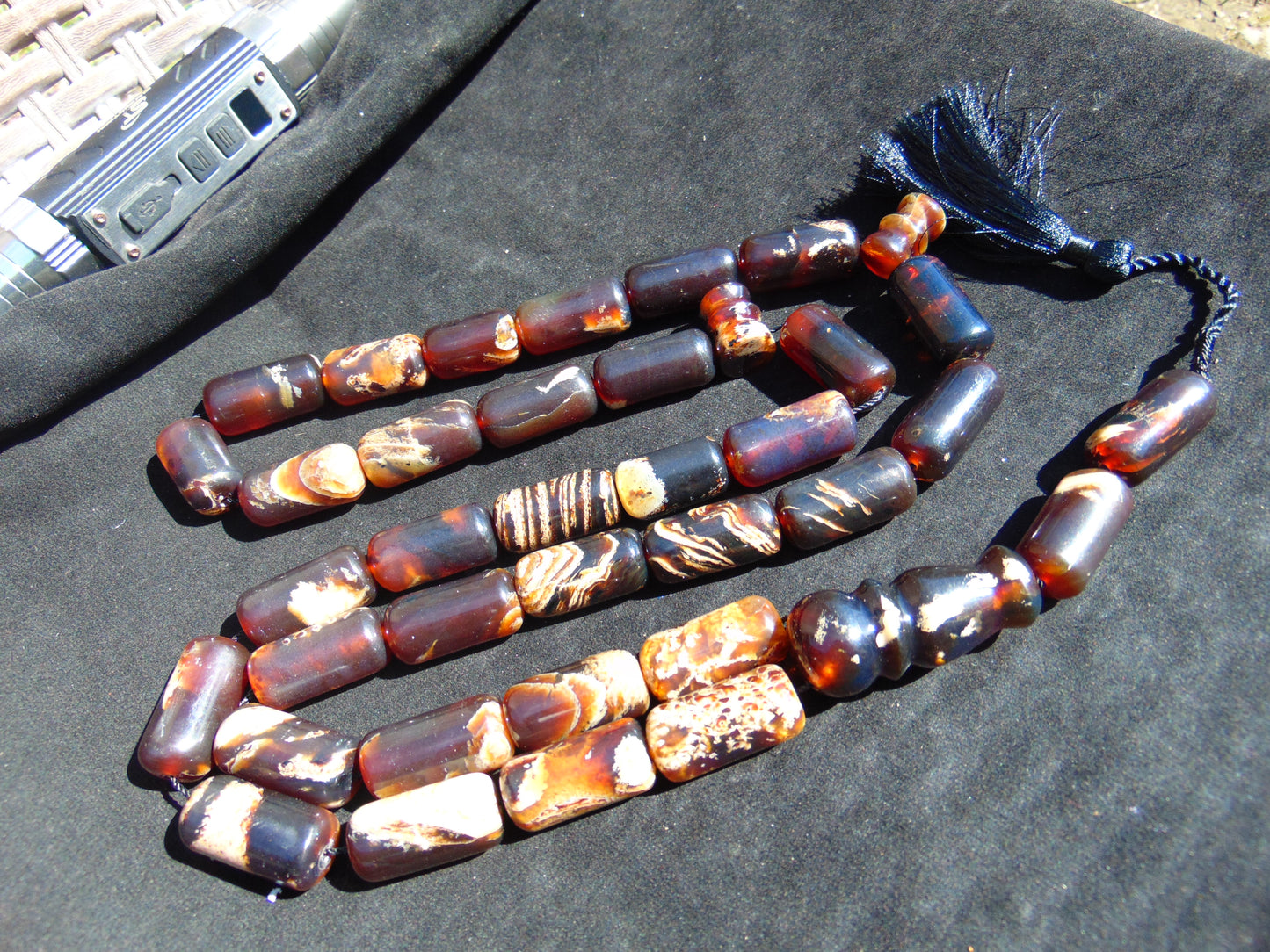 188 gr Big Tasbih Komboloi Rosary 35 Beads 14x30 mm Indonesian white blue Amber for Healing 26TBER11