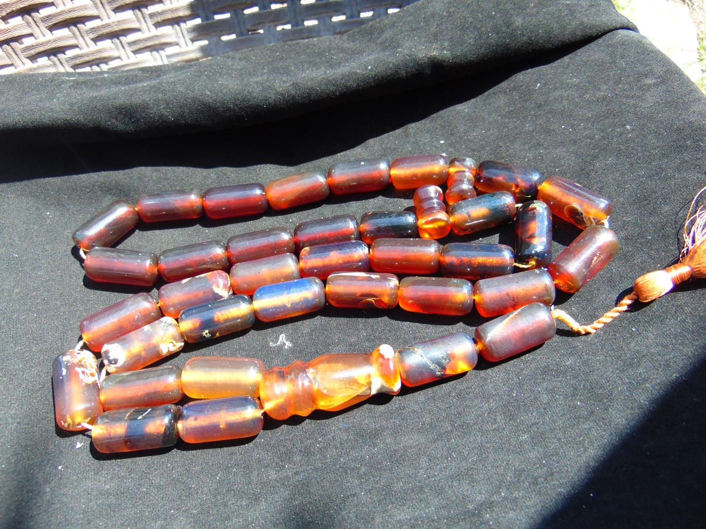 187 gr Big Tasbih Komboloi Rosary 35 Beads 14x30 mm Indonesian Yellow Red Blue Amber for Healing 26TBER12