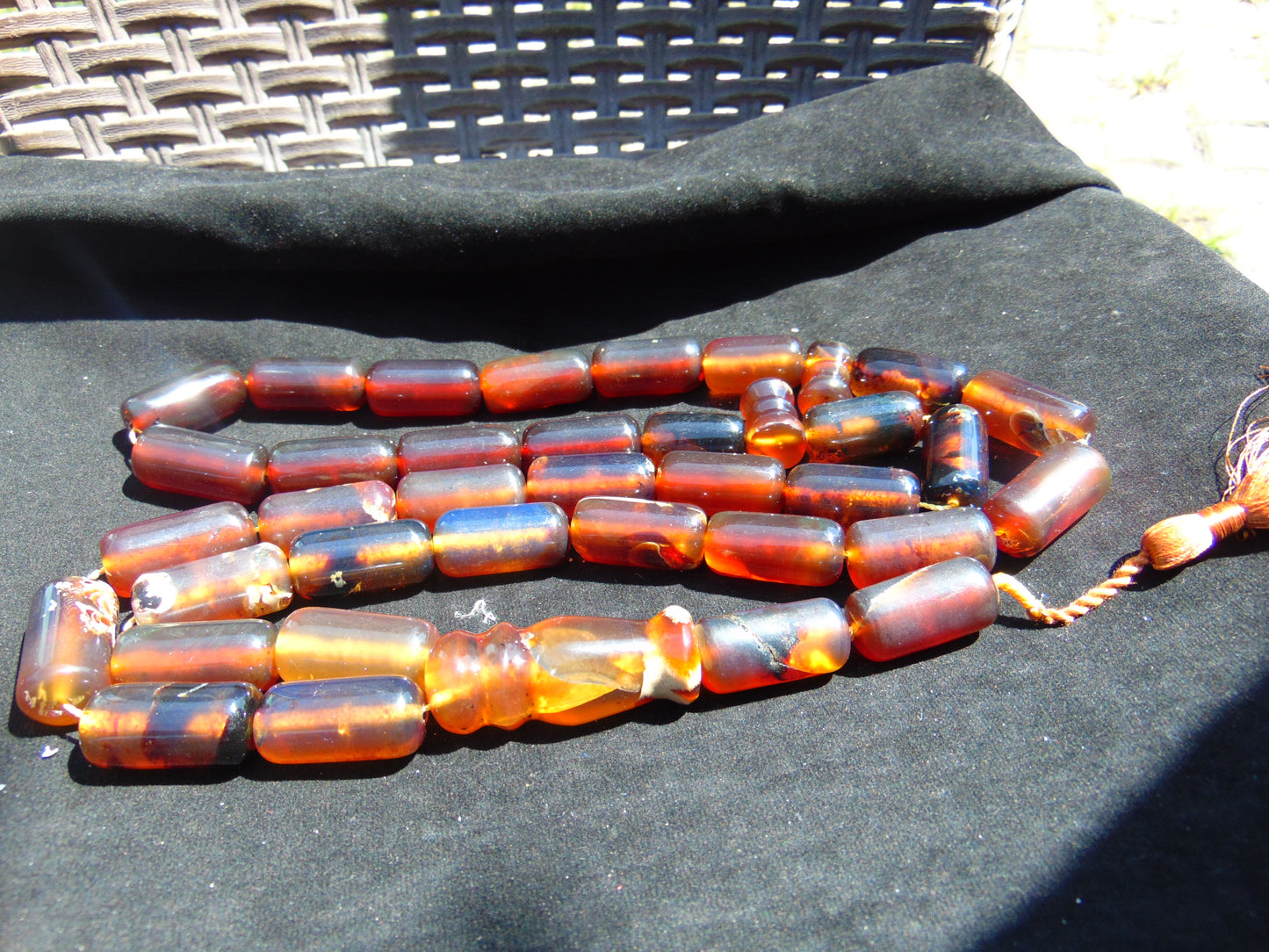187 gr Big Tasbih Komboloi Rosary 35 Beads 14x30 mm Indonesian Yellow Red Blue Amber for Healing 26TBER12