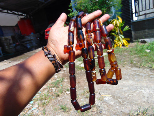 187 gr Big Tasbih Komboloi Rosary 35 Beads 14x30 mm Indonesian Yellow Red Blue Amber for Healing 26TBER12