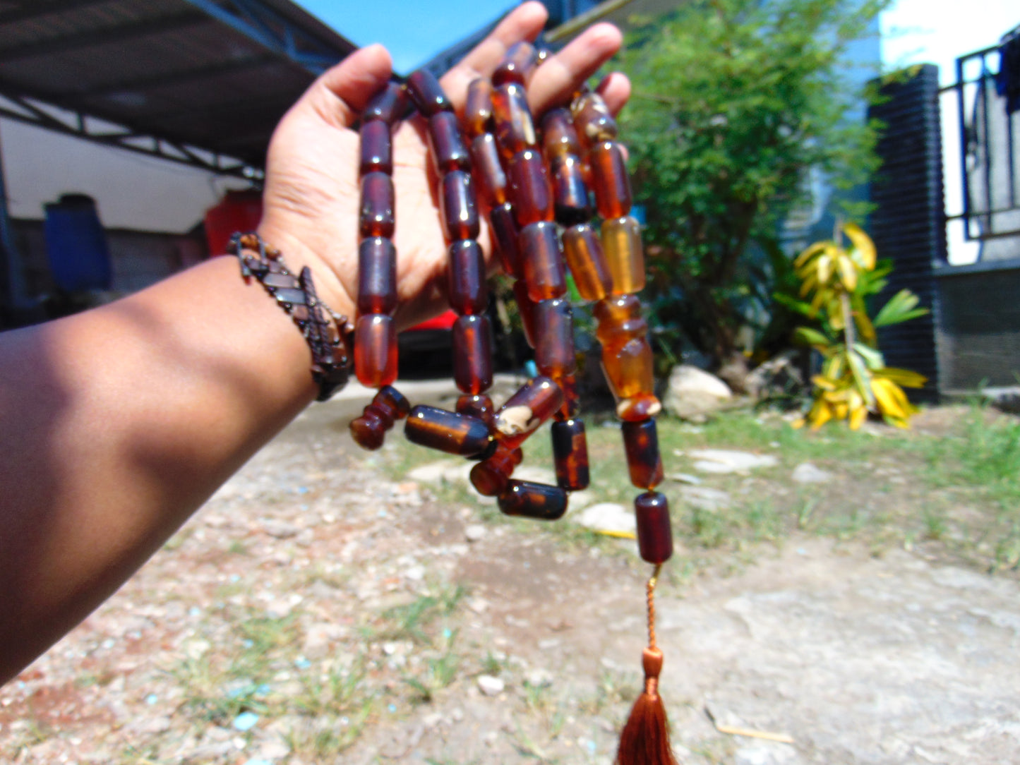 187 gr Big Tasbih Komboloi Rosary 35 Beads 14x30 mm Indonesian Yellow Red Blue Amber for Healing 26TBER12