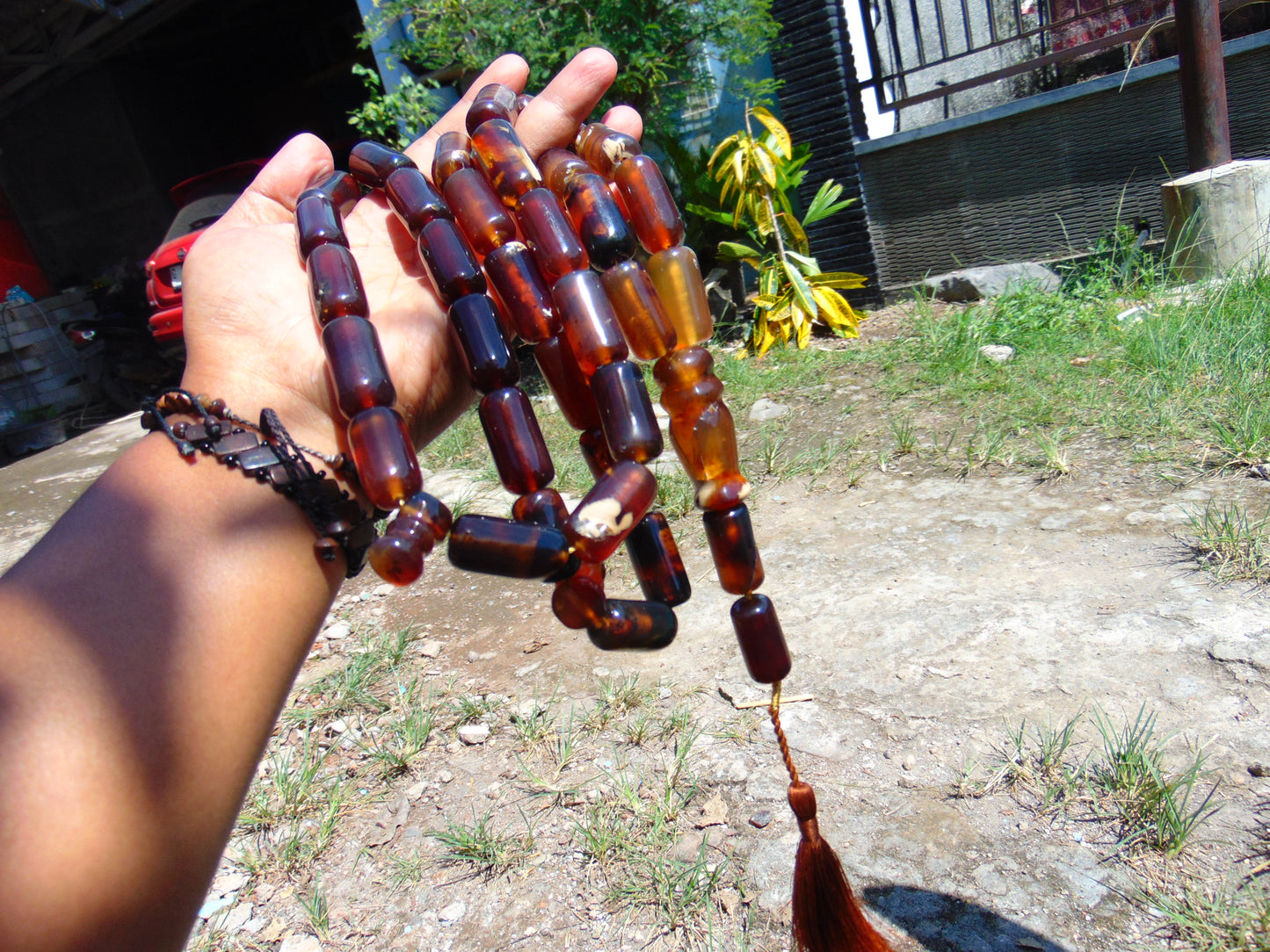 187 gr Big Tasbih Komboloi Rosary 35 Beads 14x30 mm Indonesian Yellow Red Blue Amber for Healing 26TBER12