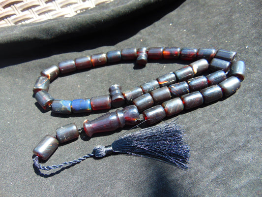 100 gr Komboloi Rosary 35 Beads Indonesian Black Blue Amber for Healing 26TBER6