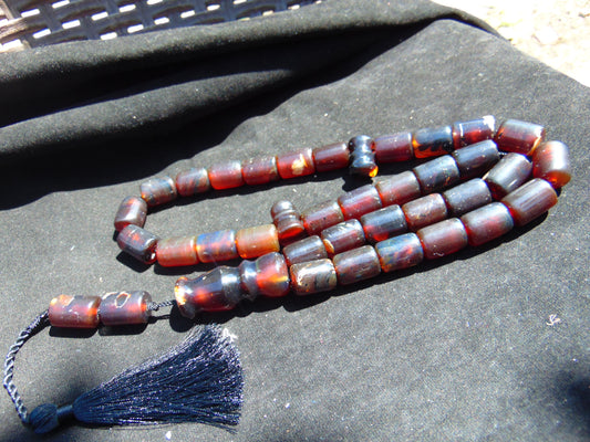 100 gr Komboloi Rosary 35 Beads 12x16 mm Indonesian Cherry Red Amber for Healing 26TBER5