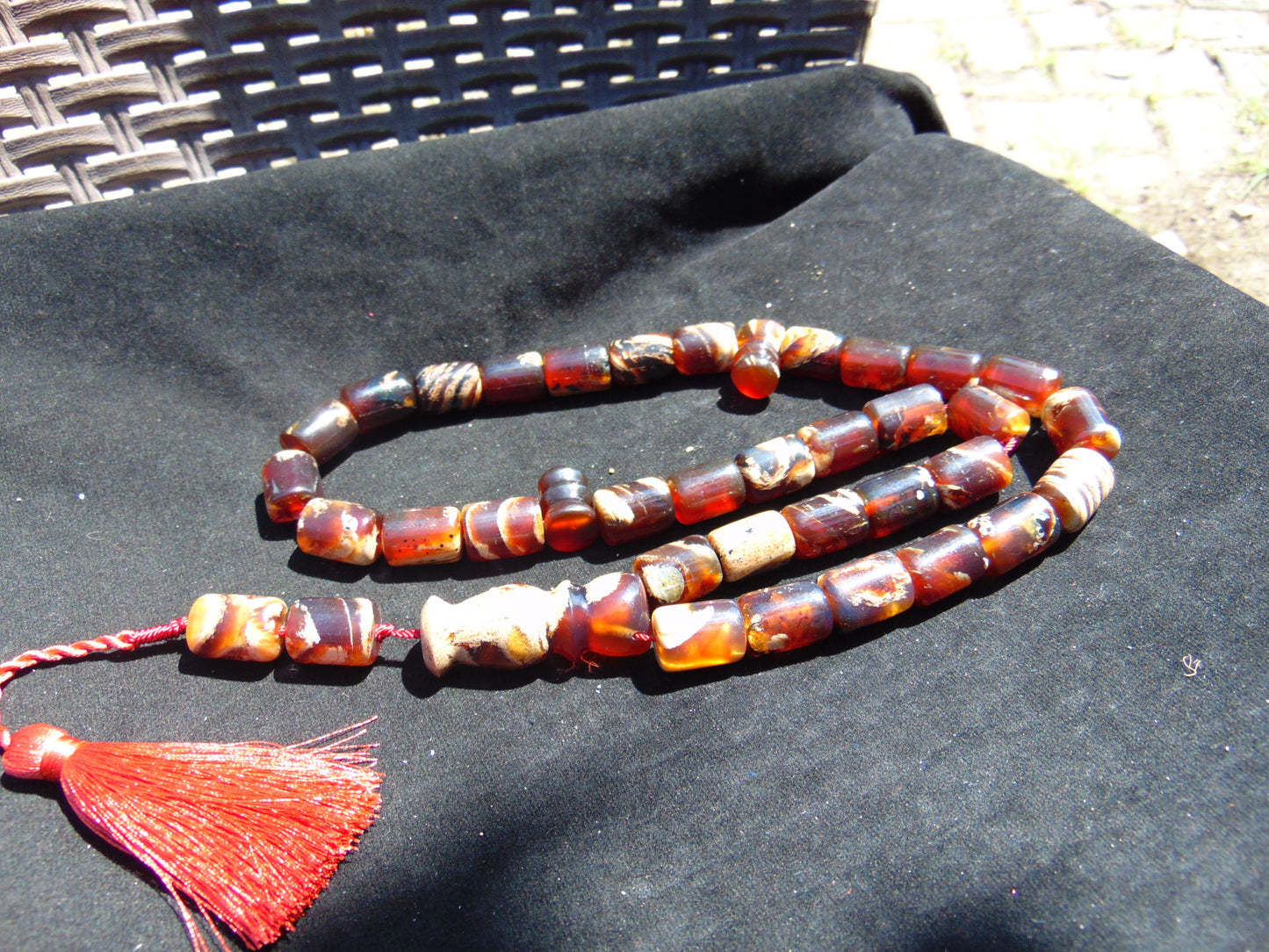 99 gr Tasbih Komboloi Rosary 35 Beads 12x16 mm Indonesian Amber white Blue for Healing 26TBER7
