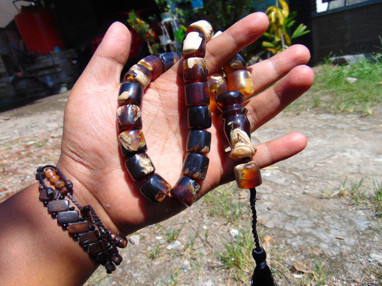 63 gr Komboloi Rosary  Beads Indonesian white Red Amber for Healing 26COER1