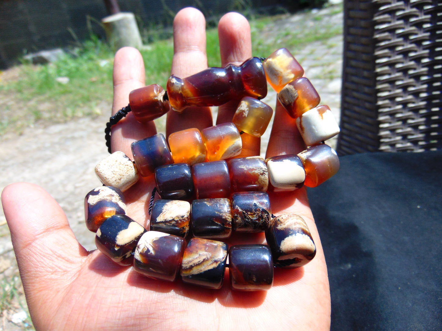 63 gr Komboloi Rosary  Beads Indonesian white Red Amber for Healing 26COER1