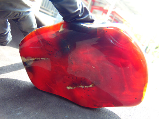 142 gram Slab polished Indonesian Sumatra Cherry Red Amber for Healing 25N151